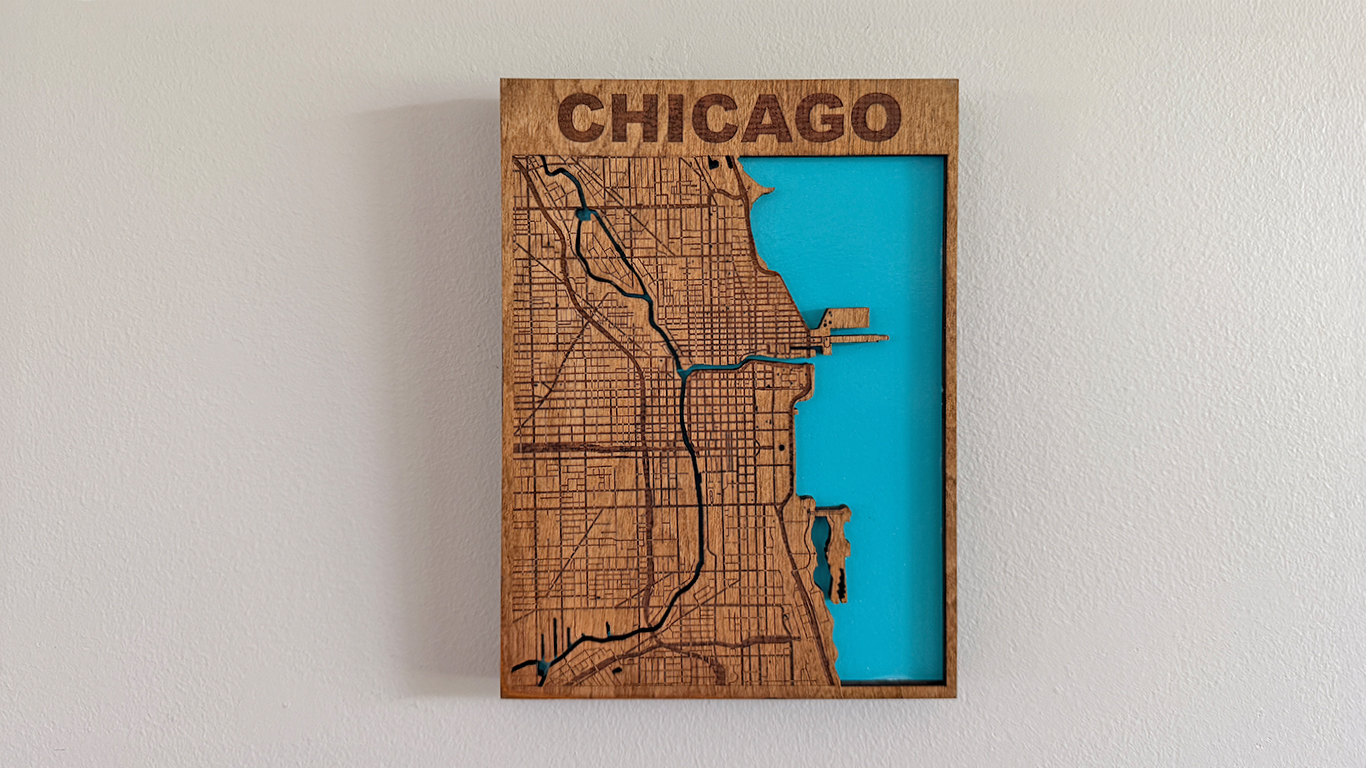 Chicago Layered City Map Wall Art 1